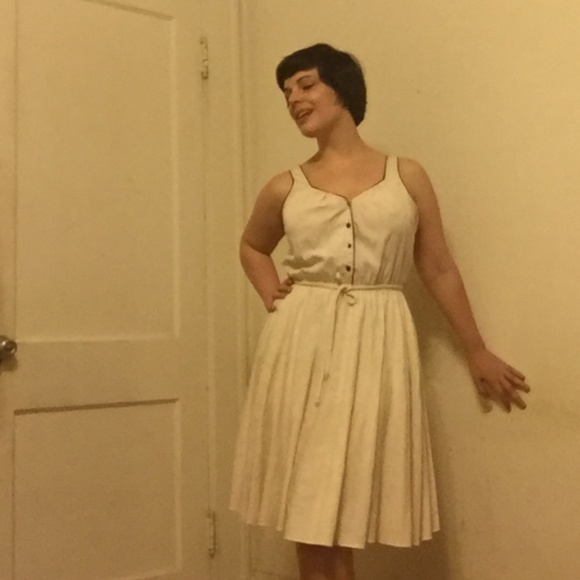 Vintage 70’s Cream and Brown Cotton Sundress - size Medium - Picture 4 of 4